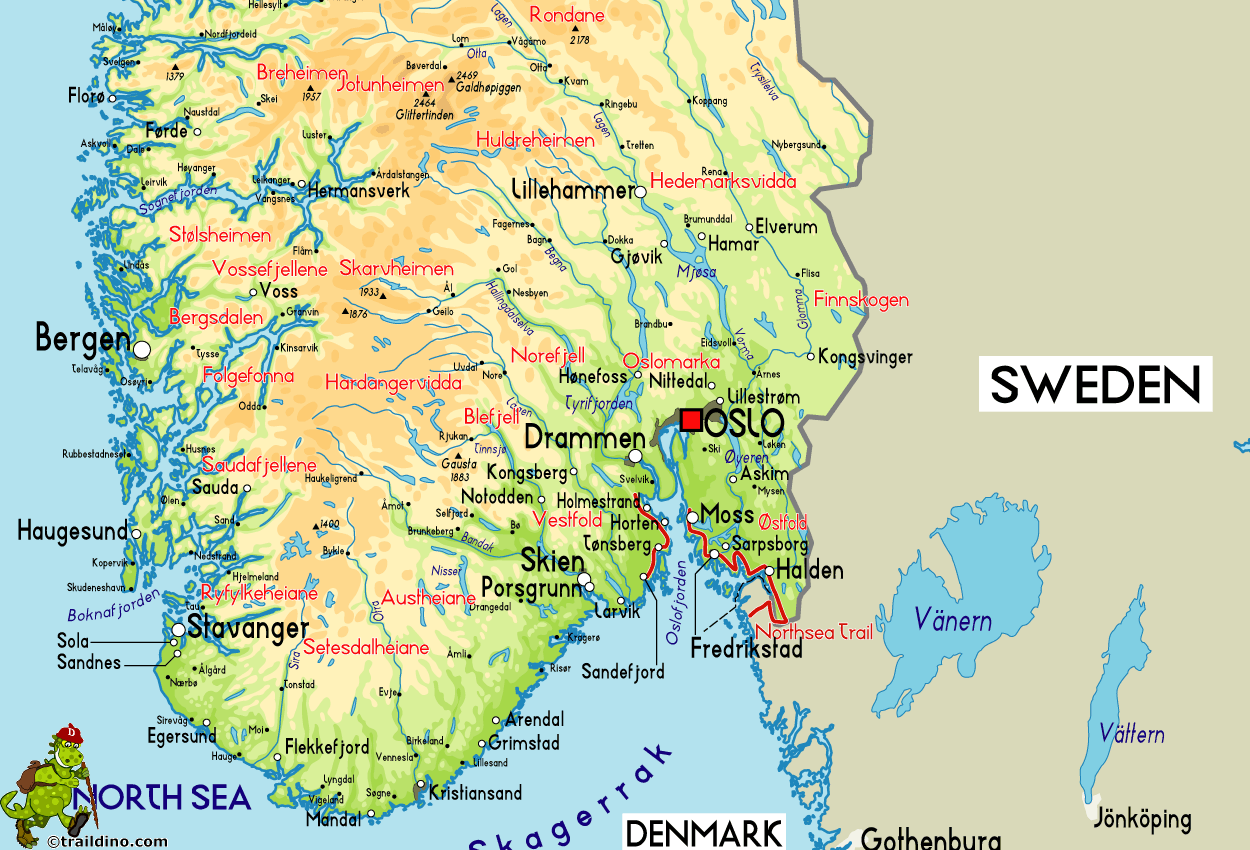 Map of Norway Hiking Regions South