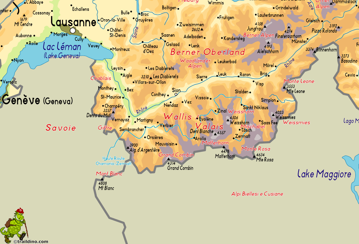 Map Haute Route Chamonix Zermatt